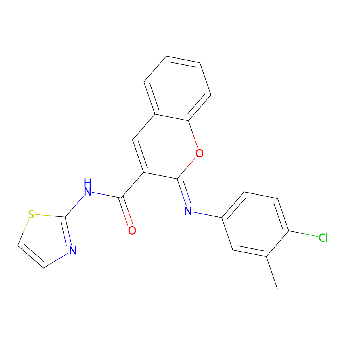 (2Z)-2-[(4-chloro-3-methylphenyl)imino]-N-(1,3-thiazol-2-yl)-2H-chromene-3-carboxamide molecular structure, CAS 1327179-02-1
