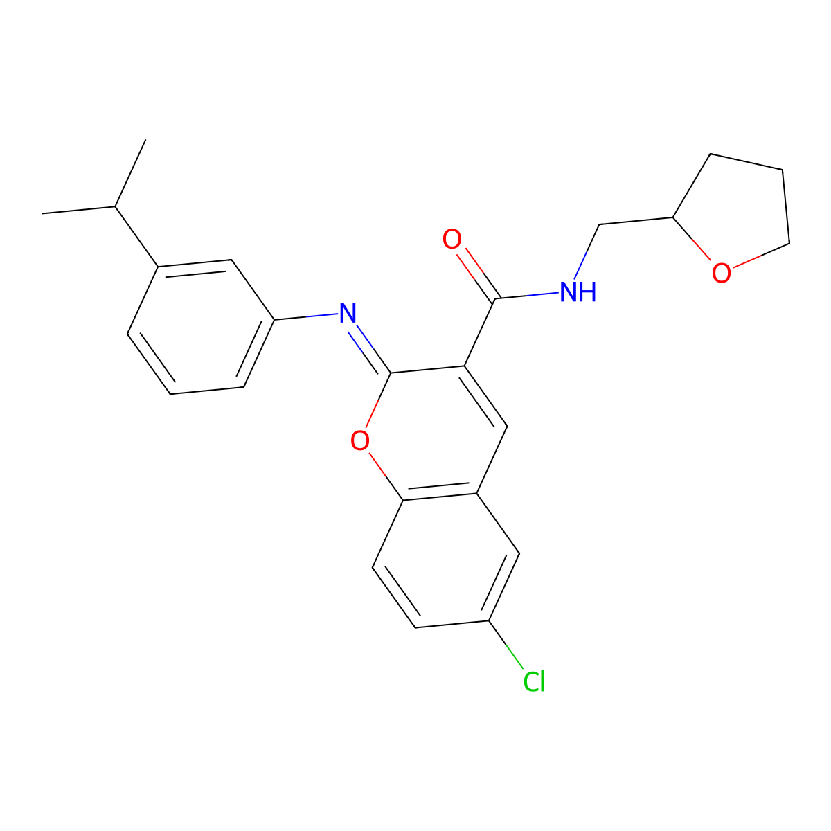 (2Z)-6-chloro-N-[(oxolan-2-yl)methyl]-2-{[3-(propan-2-yl)phenyl]imino}-2H-chromene-3-carboxamide molecular structure, CAS 1327179-14-5