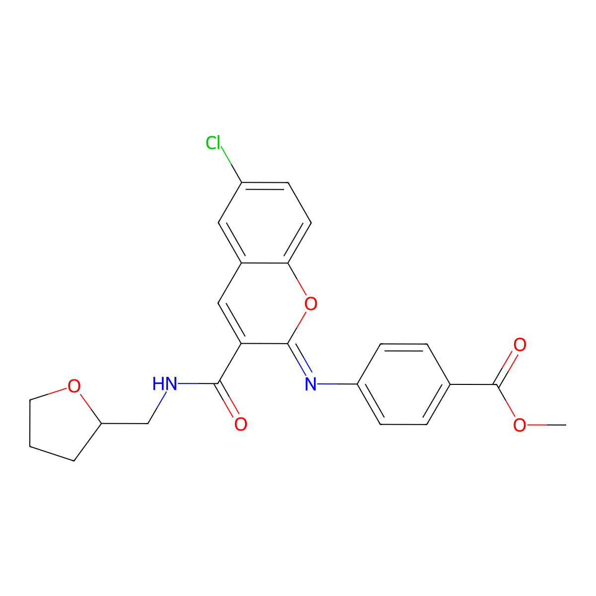 methyl 4-{[(2Z)-6-chloro-3-{[(oxolan-2-yl)methyl]carbamoyl}-2H-chromen-2-ylidene]amino}benzoate molecular structure, CAS 1327179-21-4