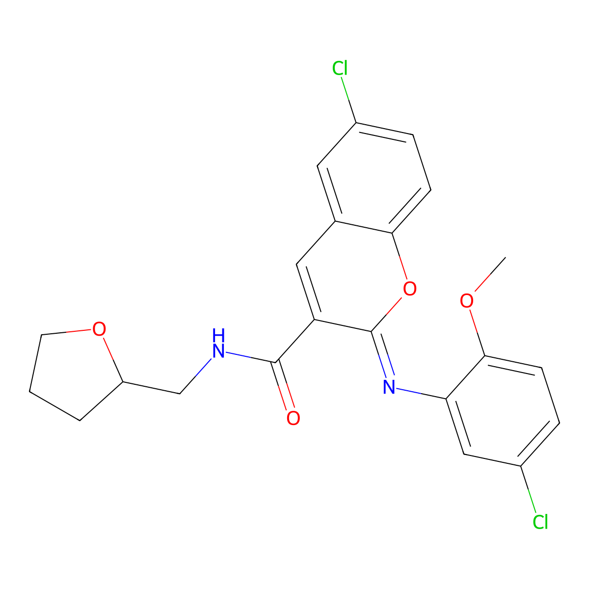 (2Z)-6-chloro-2-[(5-chloro-2-methoxyphenyl)imino]-N-(tetrahydrofuran-2-ylmethyl)-2H-chromene-3-carboxamide molecular structure, CAS 1327179-31-6