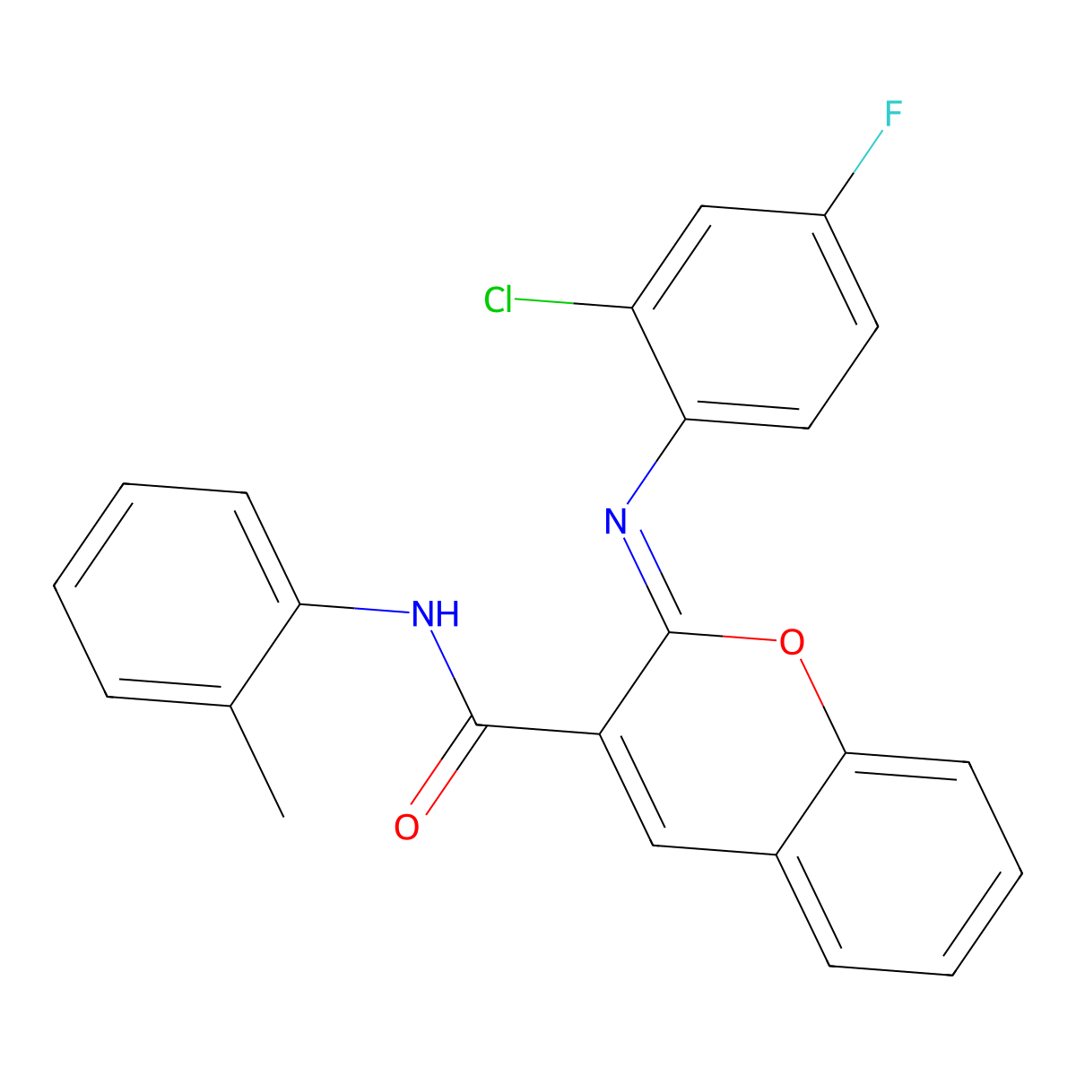 (2Z)-2-[(2-chloro-4-fluorophenyl)imino]-N-(2-methylphenyl)-2H-chromene-3-carboxamide molecular structure, CAS 1327179-56-5