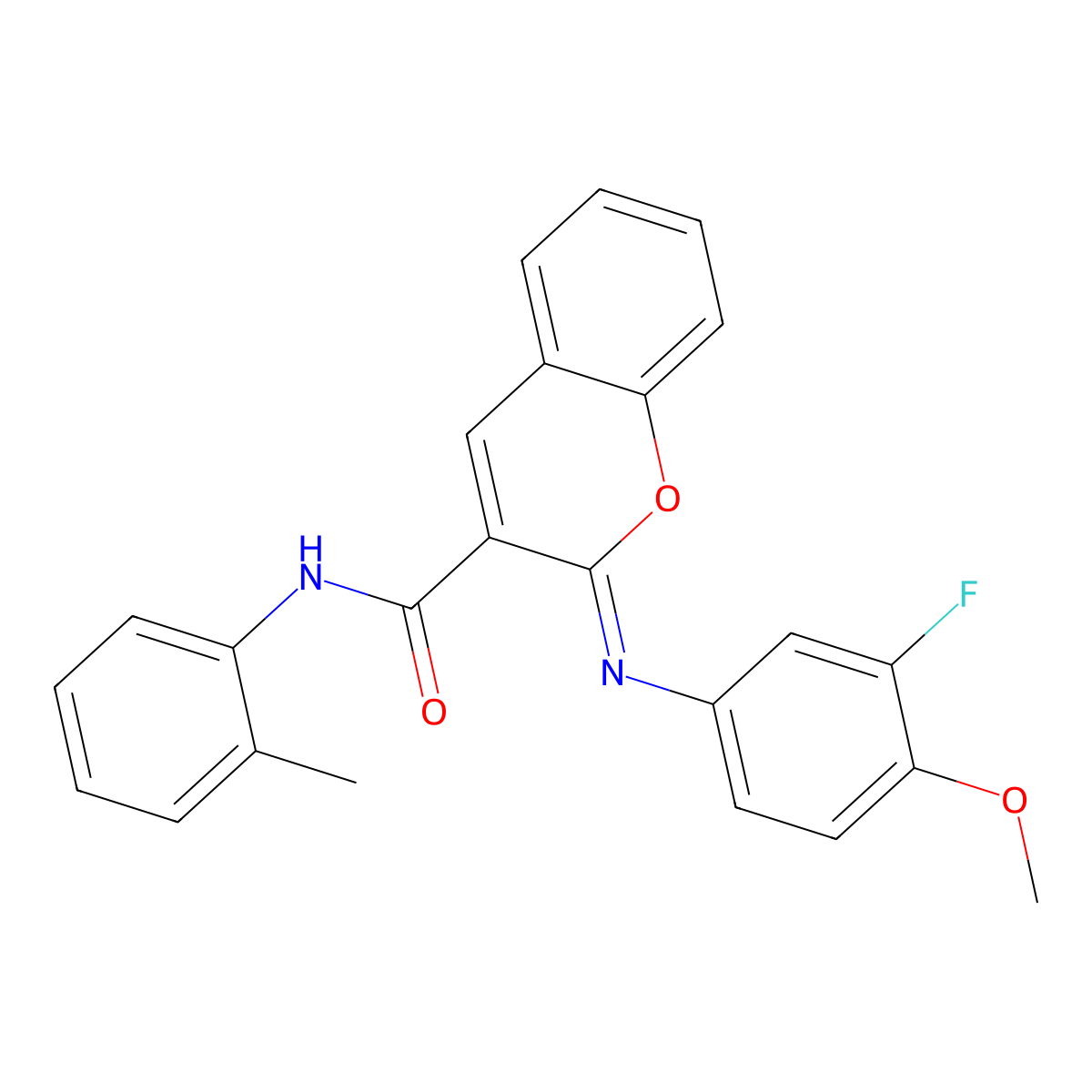 (2Z)-2-[(3-fluoro-4-methoxyphenyl)imino]-N-(2-methylphenyl)-2H-chromene-3-carboxamide molecular structure, CAS 1327179-60-1