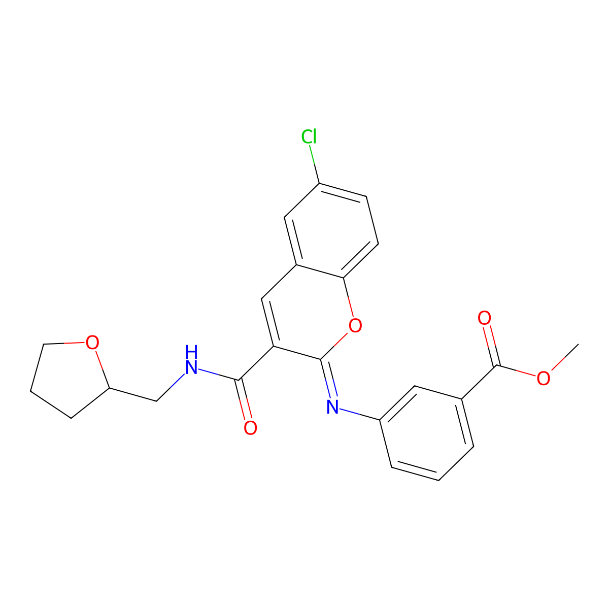 methyl 3-({(2Z)-6-chloro-3-[(tetrahydrofuran-2-ylmethyl)carbamoyl]-2H-chromen-2-ylidene}amino)benzoate molecular structure, CAS 1327179-62-3