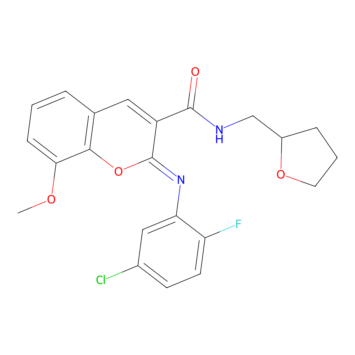 (2Z)-2-[(5-chloro-2-fluorophenyl)imino]-8-methoxy-N-(tetrahydrofuran-2-ylmethyl)-2H-chromene-3-carboxamide molecular structure, CAS 1327179-87-2