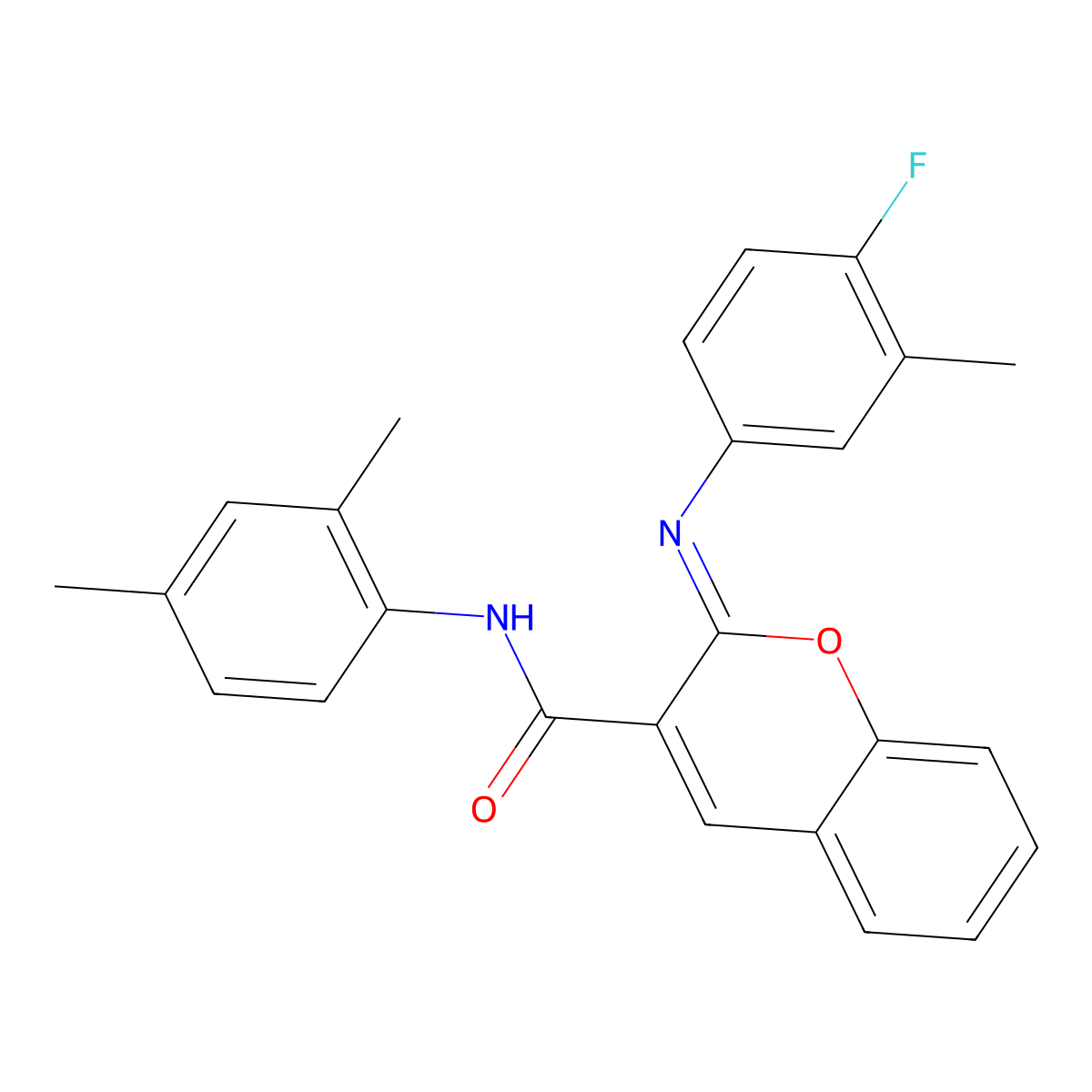 (2Z)-N-(2,4-dimethylphenyl)-2-[(4-fluoro-3-methylphenyl)imino]-2H-chromene-3-carboxamide molecular structure, CAS 1327179-89-4