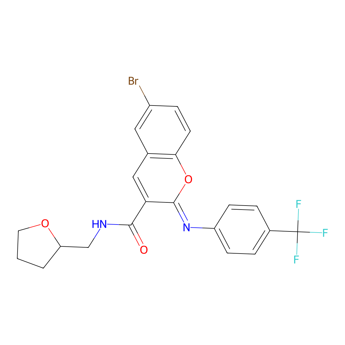 (2Z)-6-bromo-N-(tetrahydrofuran-2-ylmethyl)-2-{[4-(trifluoromethyl)phenyl]imino}-2H-chromene-3-carboxamide molecular structure, CAS 1327179-90-7
