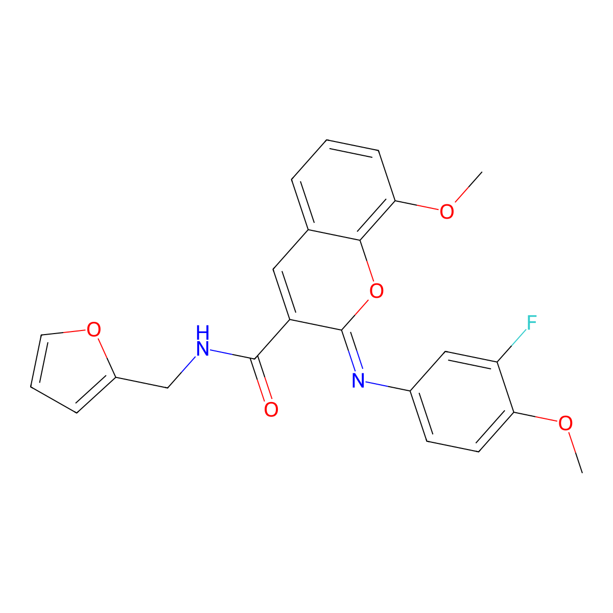(2Z)-2-[(3-fluoro-4-methoxyphenyl)imino]-N-(furan-2-ylmethyl)-8-methoxy-2H-chromene-3-carboxamide molecular structure, CAS 1327179-91-8