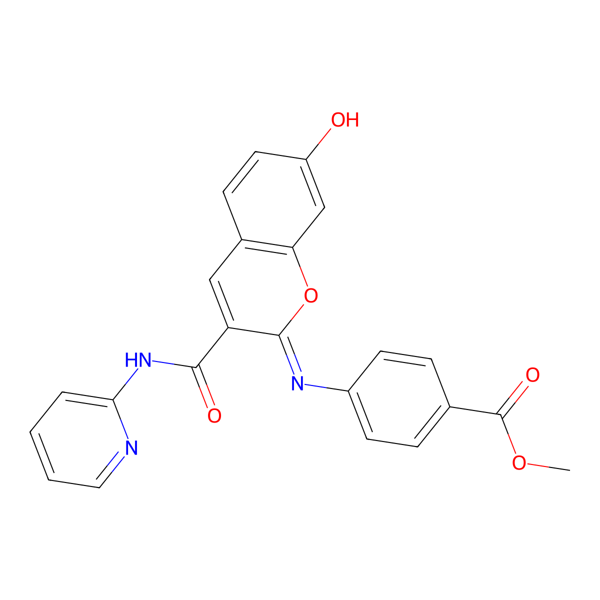 methyl 4-{[(2Z)-7-hydroxy-3-(pyridin-2-ylcarbamoyl)-2H-chromen-2-ylidene]amino}benzoate molecular structure, CAS 1327179-92-9