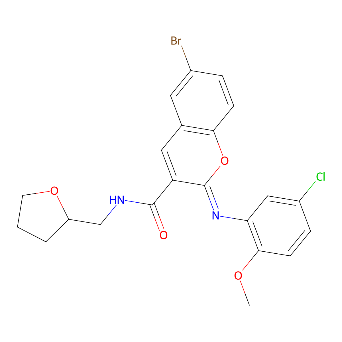 (2Z)-6-bromo-2-[(5-chloro-2-methoxyphenyl)imino]-N-(tetrahydrofuran-2-ylmethyl)-2H-chromene-3-carboxamide molecular structure, CAS 1327179-96-3
