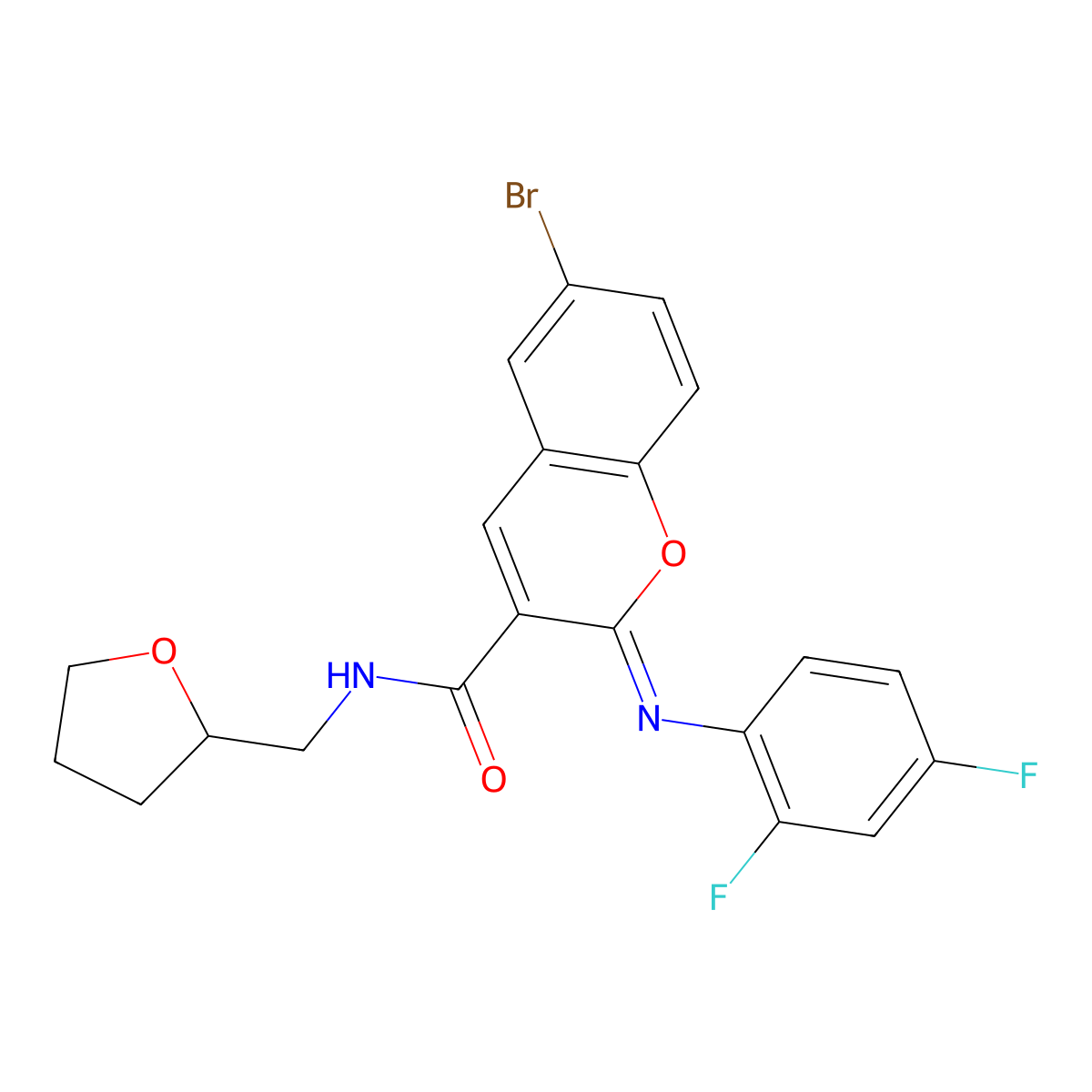 (2Z)-6-bromo-2-[(2,4-difluorophenyl)imino]-N-(tetrahydrofuran-2-ylmethyl)-2H-chromene-3-carboxamide molecular structure, CAS 1327180-06-2