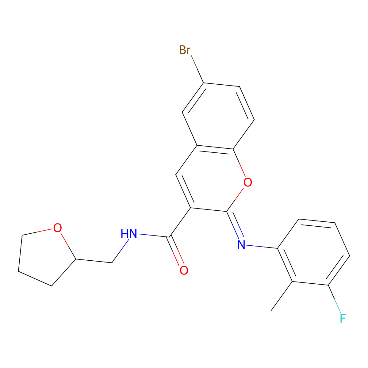 (2Z)-6-bromo-2-[(3-fluoro-2-methylphenyl)imino]-N-(tetrahydrofuran-2-ylmethyl)-2H-chromene-3-carboxamide molecular structure, CAS 1327180-23-3