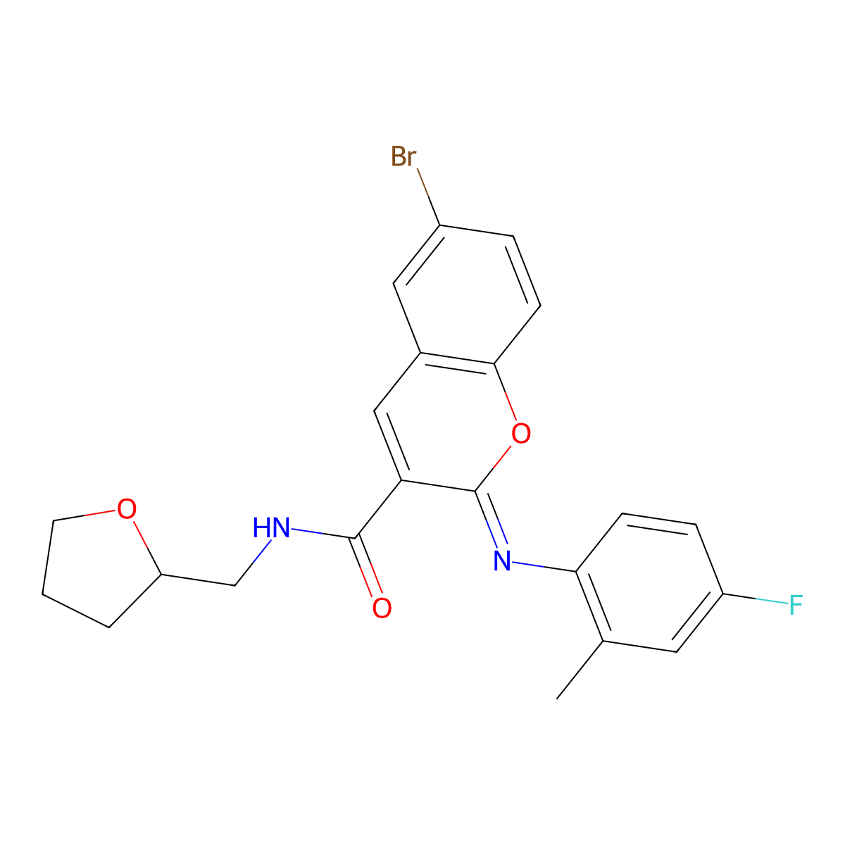 (2Z)-6-bromo-2-[(4-fluoro-2-methylphenyl)imino]-N-(tetrahydrofuran-2-ylmethyl)-2H-chromene-3-carboxamide molecular structure, CAS 1327180-42-6