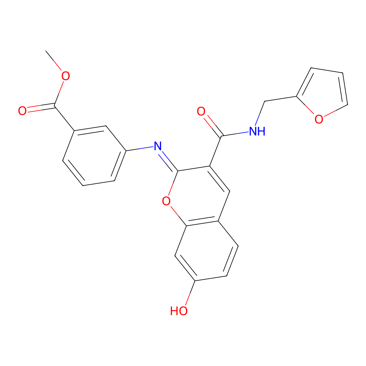 methyl 3-({(2Z)-3-[(furan-2-ylmethyl)carbamoyl]-7-hydroxy-2H-chromen-2-ylidene}amino)benzoate molecular structure, CAS 1327180-43-7