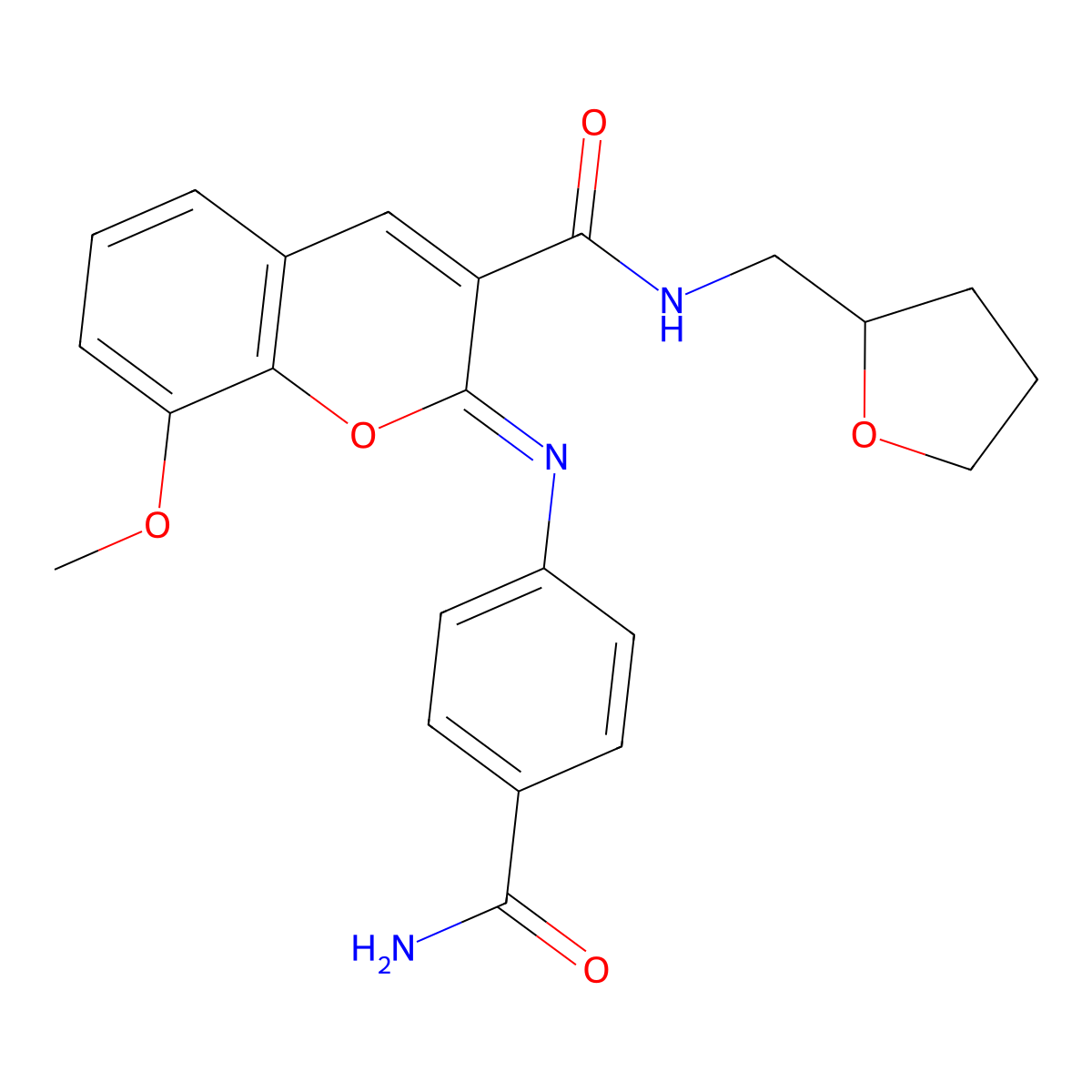 (2Z)-2-[(4-carbamoylphenyl)imino]-8-methoxy-N-(tetrahydrofuran-2-ylmethyl)-2H-chromene-3-carboxamide molecular structure, CAS 1327180-47-1