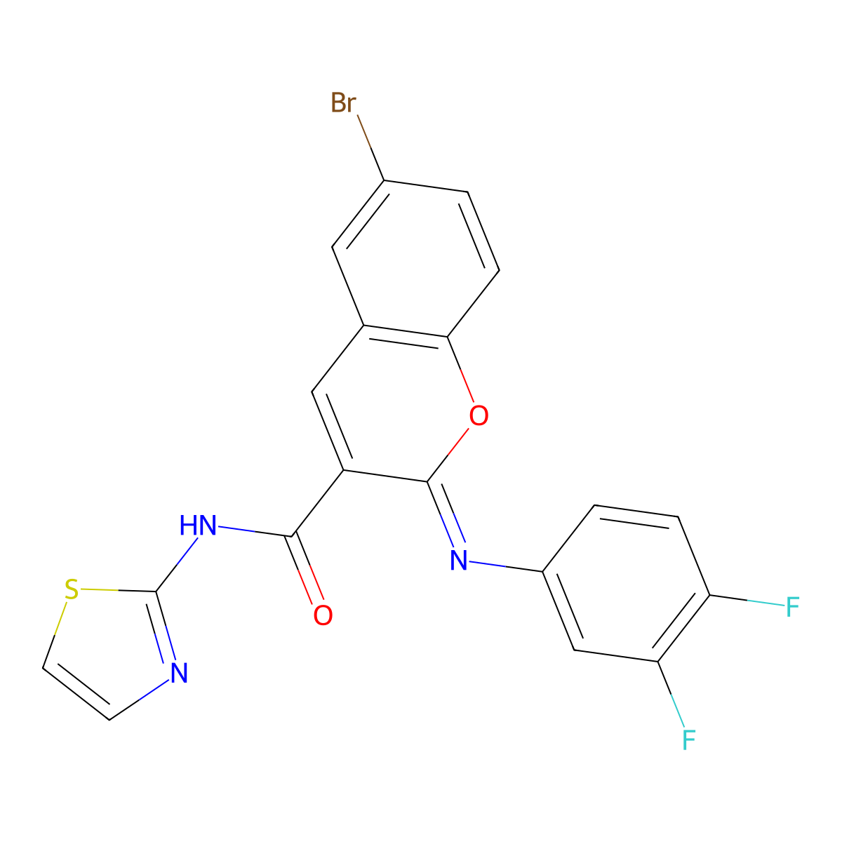 (2Z)-6-bromo-2-[(3,4-difluorophenyl)imino]-N-(1,3-thiazol-2-yl)-2H-chromene-3-carboxamide molecular structure, CAS 1327180-48-2