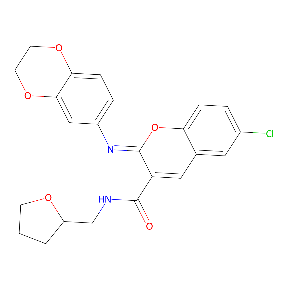 (2Z)-6-chloro-2-[(2,3-dihydro-1,4-benzodioxin-6-yl)imino]-N-[(oxolan-2-yl)methyl]-2H-chromene-3-carboxamide molecular structure, CAS 1327180-49-3