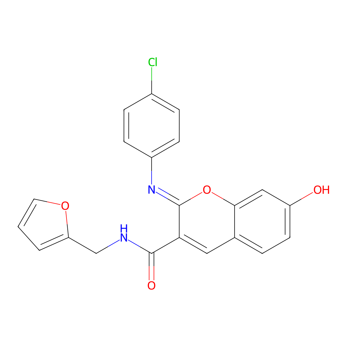 (2Z)-2-[(4-chlorophenyl)imino]-N-(furan-2-ylmethyl)-7-hydroxy-2H-chromene-3-carboxamide molecular structure, CAS 1327180-51-7