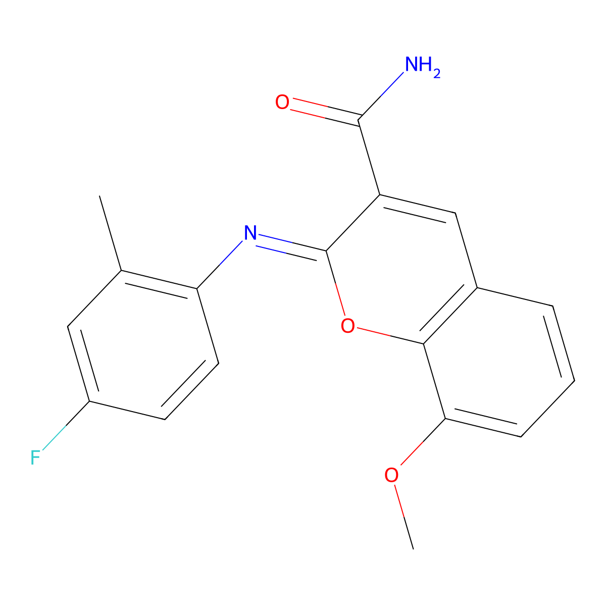 (2Z)-2-[(4-fluoro-2-methylphenyl)imino]-8-methoxy-2H-chromene-3-carboxamide molecular structure, CAS 1327180-53-9
