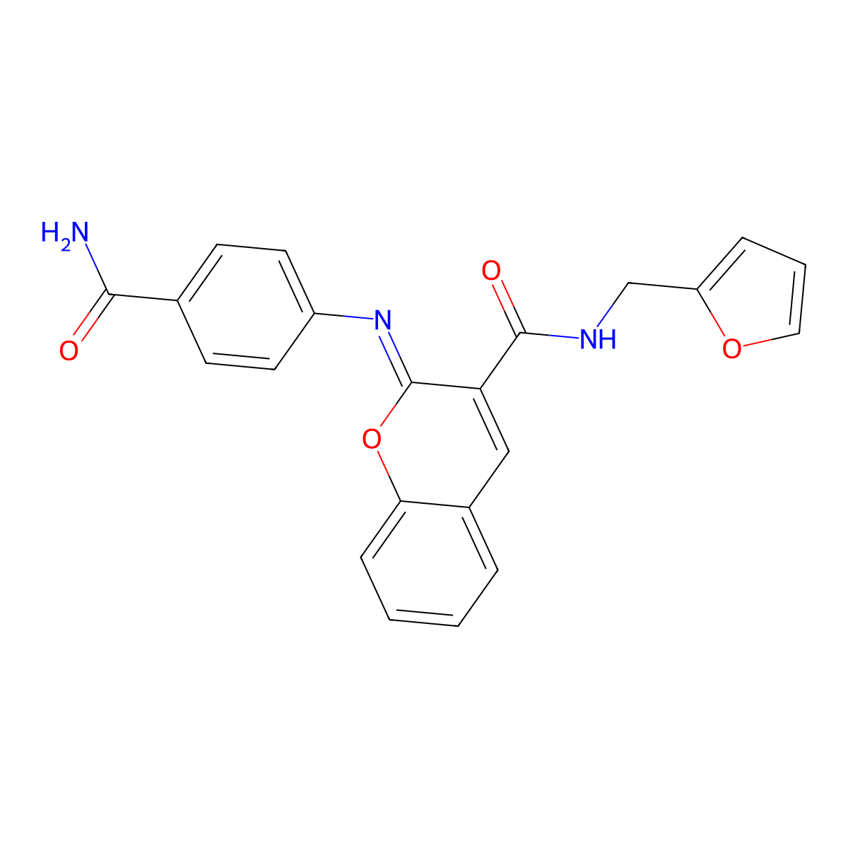 (2Z)-2-[(4-carbamoylphenyl)imino]-N-(furan-2-ylmethyl)-2H-chromene-3-carboxamide molecular structure, CAS 1327180-54-0
