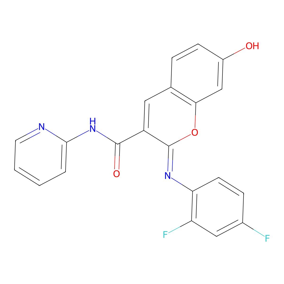 (2Z)-2-[(2,4-difluorophenyl)imino]-7-hydroxy-N-(pyridin-2-yl)-2H-chromene-3-carboxamide molecular structure, CAS 1327180-57-3