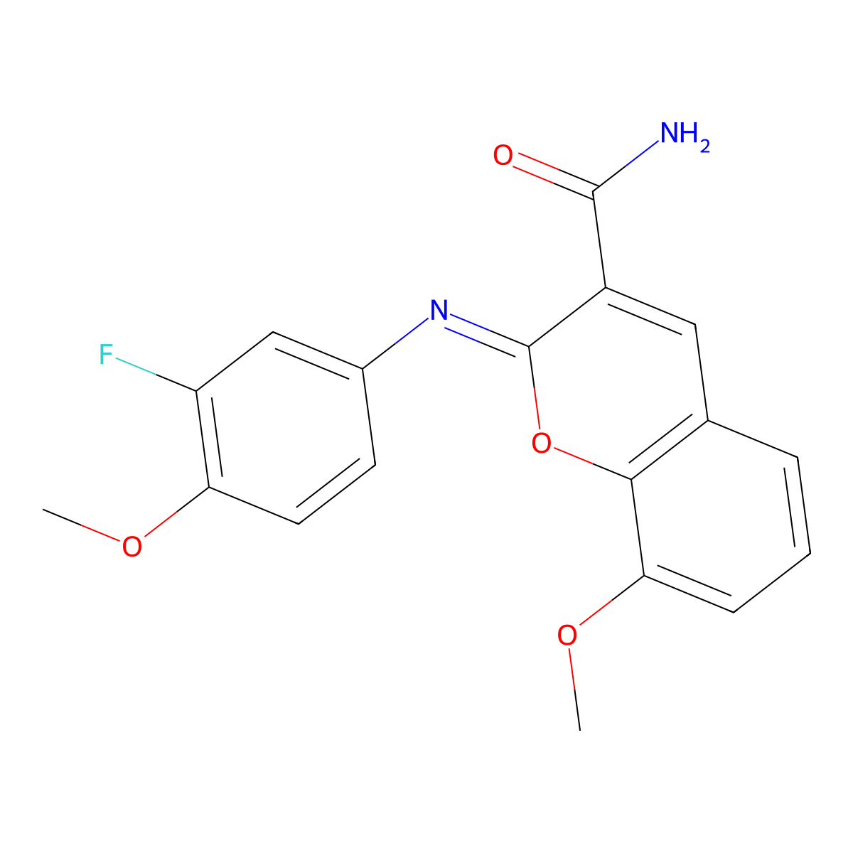 (2Z)-2-[(3-fluoro-4-methoxyphenyl)imino]-8-methoxy-2H-chromene-3-carboxamide molecular structure, CAS 1327180-64-2