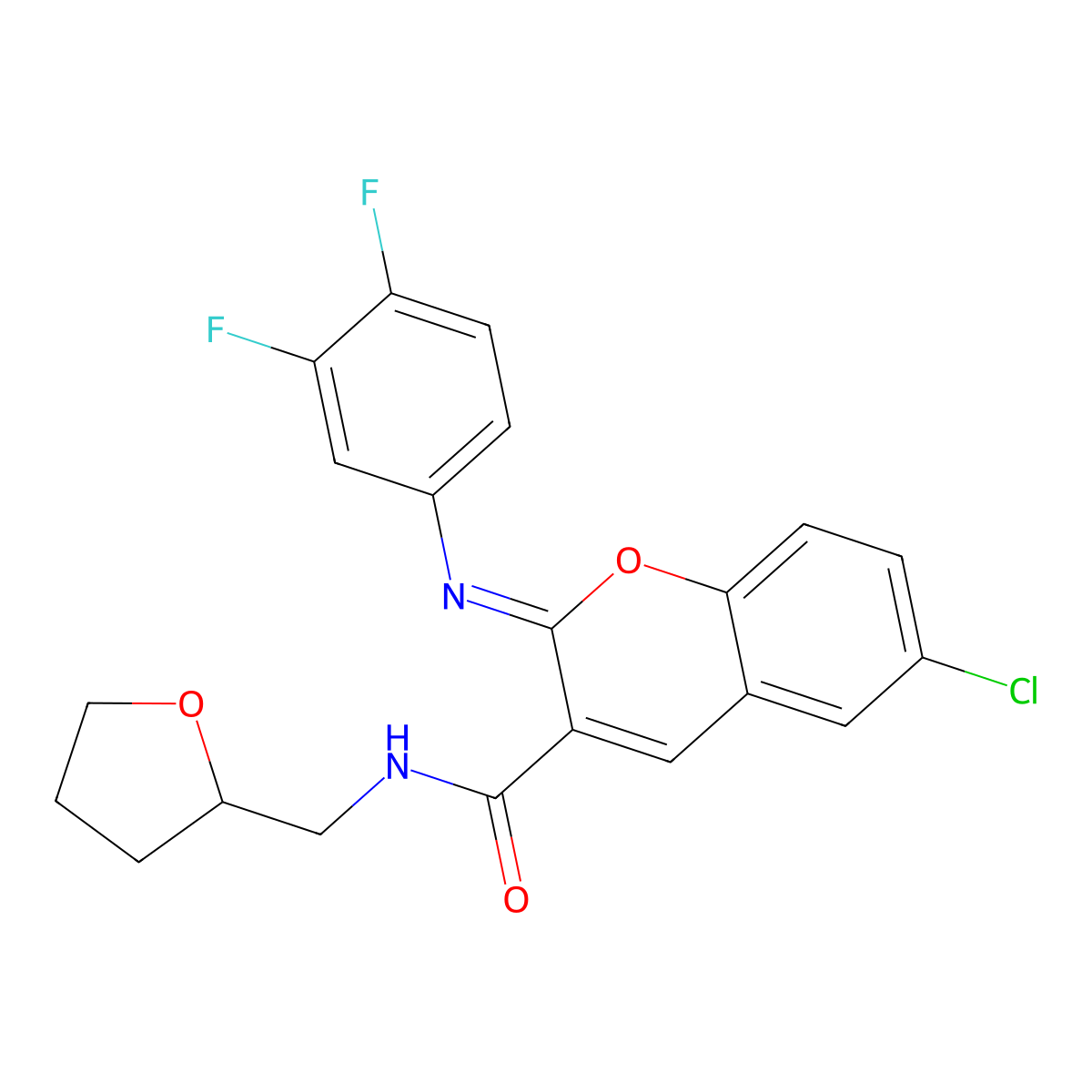 (2Z)-6-chloro-2-[(3,4-difluorophenyl)imino]-N-[(oxolan-2-yl)methyl]-2H-chromene-3-carboxamide molecular structure, CAS 1327180-84-6