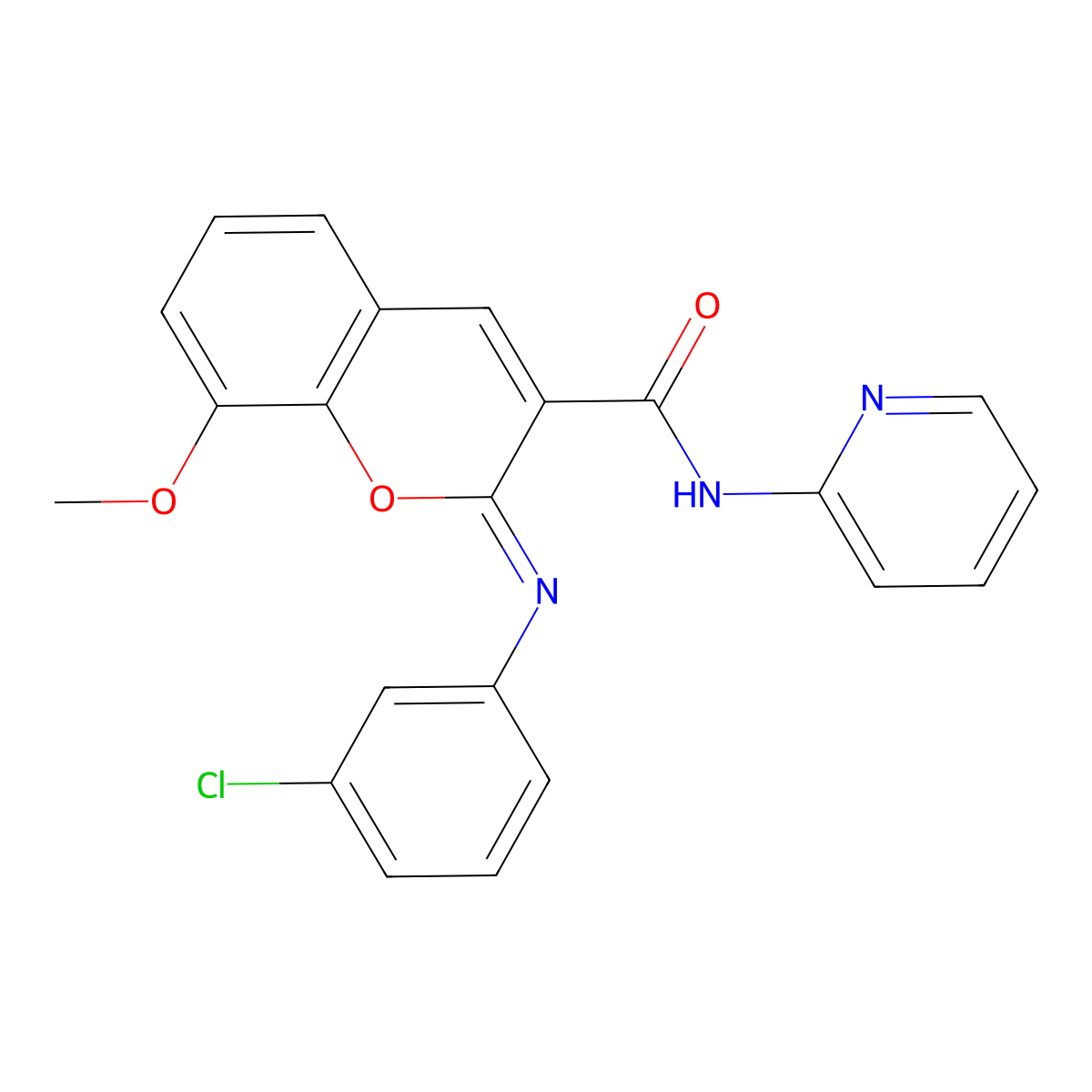 (2Z)-2-[(3-chlorophenyl)imino]-8-methoxy-N-(pyridin-2-yl)-2H-chromene-3-carboxamide molecular structure, CAS 1327180-88-0