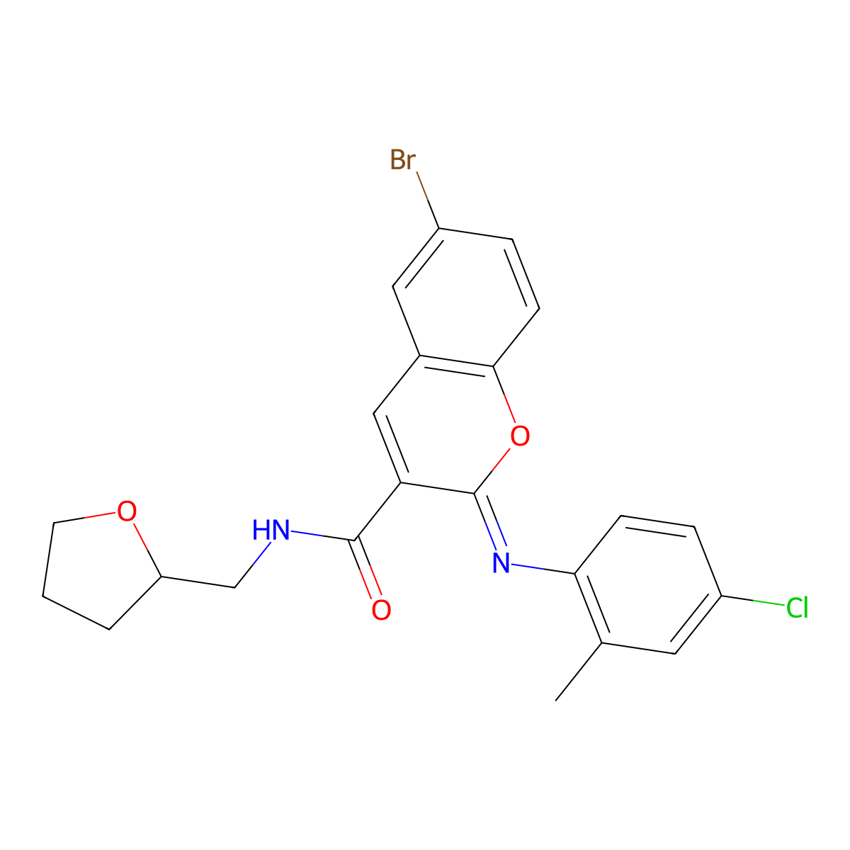 (2Z)-6-bromo-2-[(4-chloro-2-methylphenyl)imino]-N-(tetrahydrofuran-2-ylmethyl)-2H-chromene-3-carboxamide molecular structure, CAS 1327180-93-7