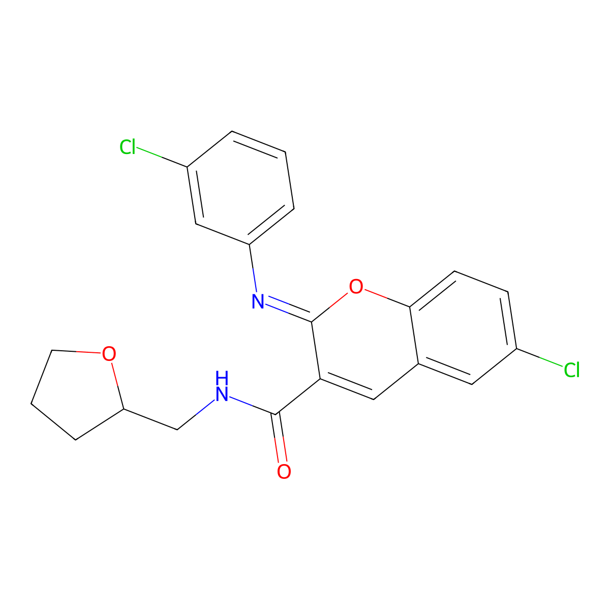 (2Z)-6-chloro-2-[(3-chlorophenyl)imino]-N-[(oxolan-2-yl)methyl]-2H-chromene-3-carboxamide molecular structure, CAS 1327181-21-4