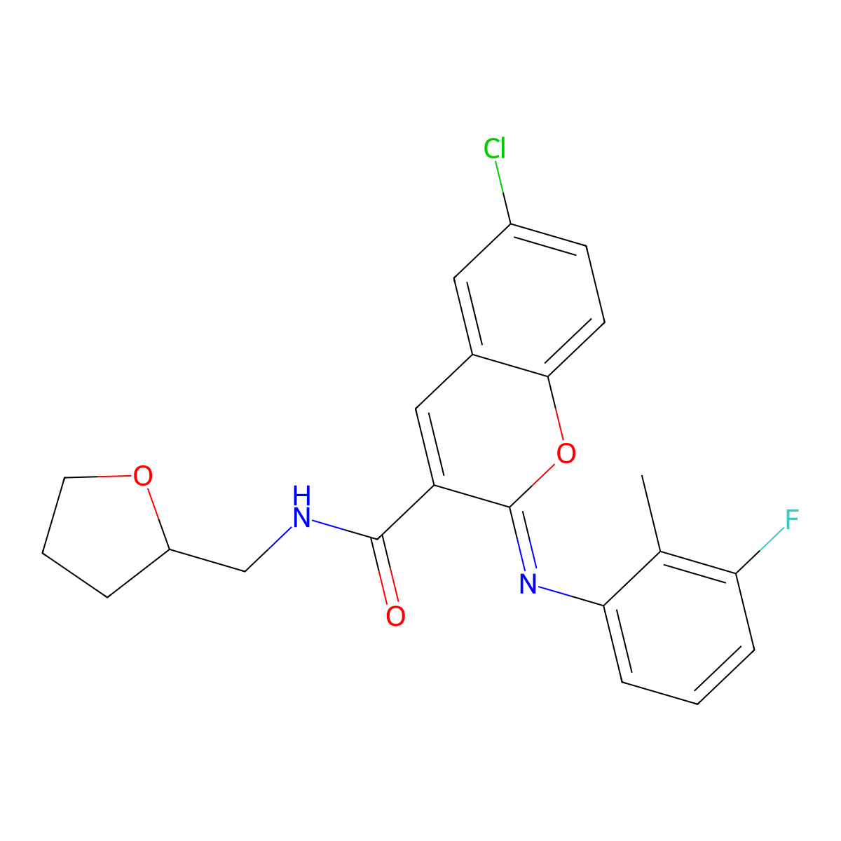 (2Z)-6-chloro-2-[(3-fluoro-2-methylphenyl)imino]-N-[(oxolan-2-yl)methyl]-2H-chromene-3-carboxamide molecular structure, CAS 1327181-29-2