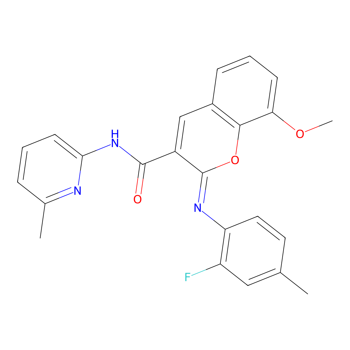(2Z)-2-[(2-fluoro-4-methylphenyl)imino]-8-methoxy-N-(6-methylpyridin-2-yl)-2H-chromene-3-carboxamide molecular structure, CAS 1327181-31-6