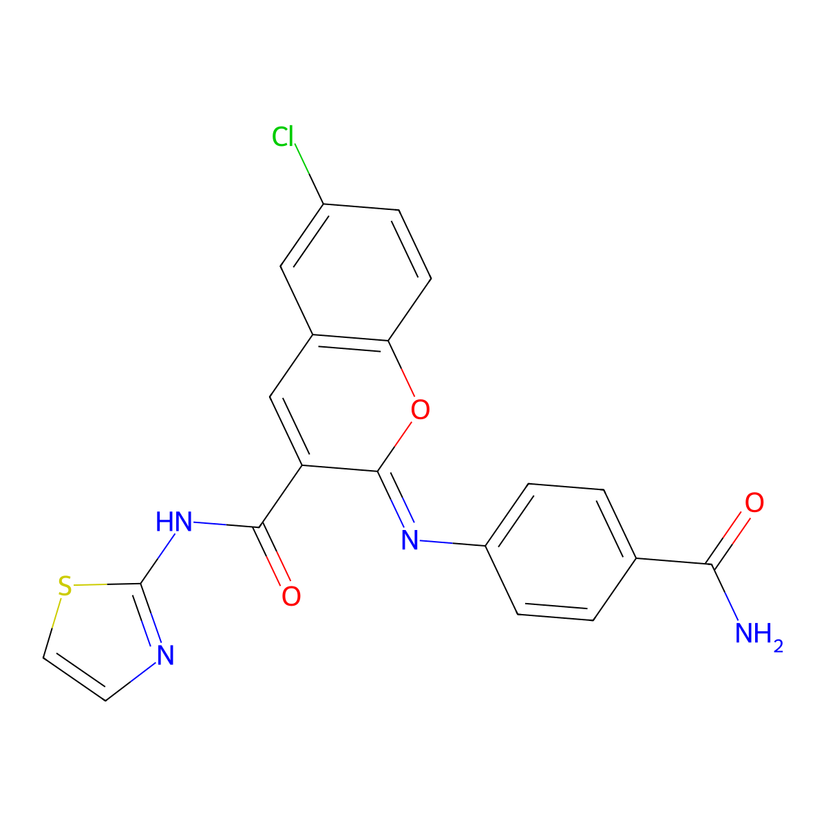 (2Z)-2-[(4-carbamoylphenyl)imino]-6-chloro-N-(1,3-thiazol-2-yl)-2H-chromene-3-carboxamide molecular structure, CAS 1327181-35-0