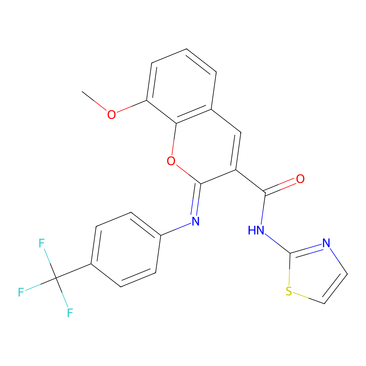 (2Z)-8-methoxy-N-(1,3-thiazol-2-yl)-2-{[4-(trifluoromethyl)phenyl]imino}-2H-chromene-3-carboxamide molecular structure, CAS 1327181-36-1