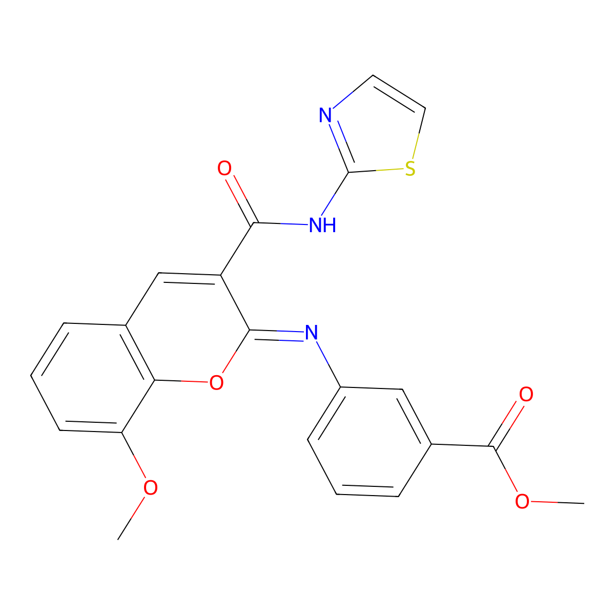methyl 3-{[(2Z)-8-methoxy-3-(1,3-thiazol-2-ylcarbamoyl)-2H-chromen-2-ylidene]amino}benzoate molecular structure, CAS 1327181-46-3
