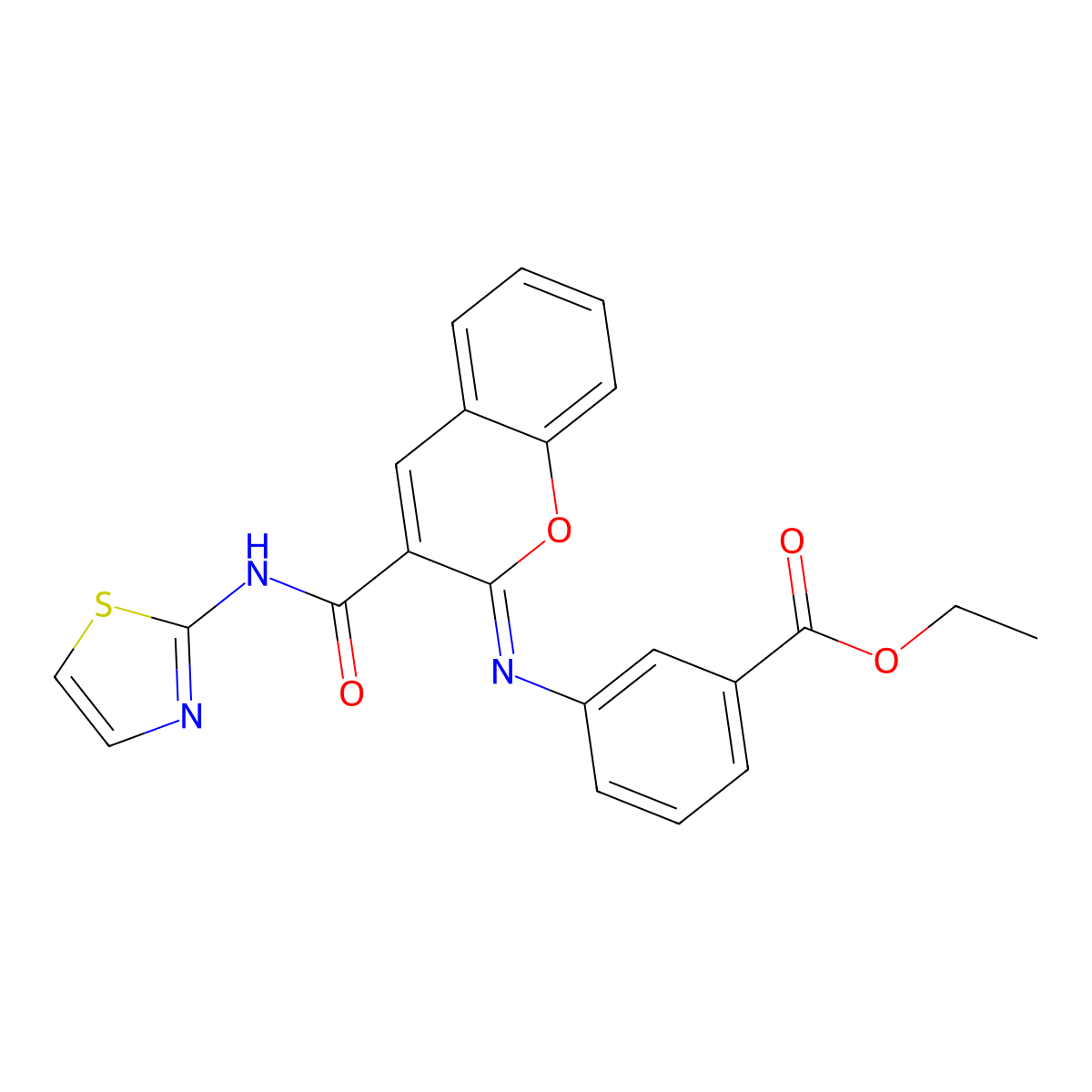 ethyl 3-{[(2Z)-3-(1,3-thiazol-2-ylcarbamoyl)-2H-chromen-2-ylidene]amino}benzoate molecular structure, CAS 1327181-47-4