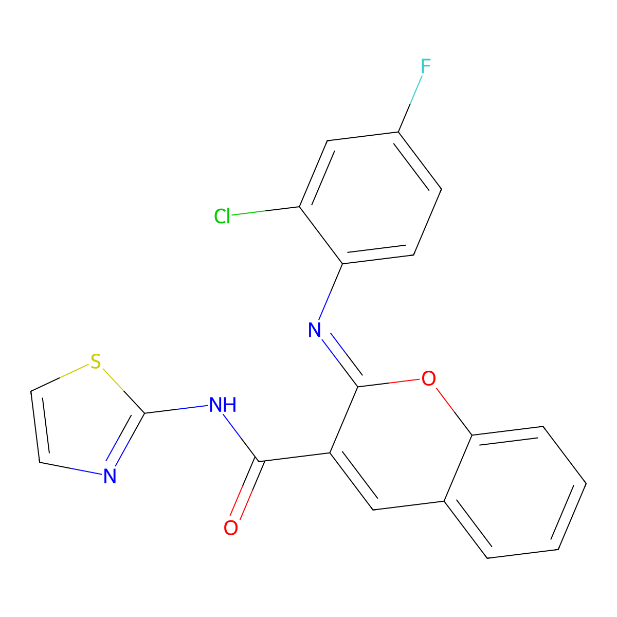 (2Z)-2-[(2-chloro-4-fluorophenyl)imino]-N-(1,3-thiazol-2-yl)-2H-chromene-3-carboxamide molecular structure, CAS 1327181-69-0