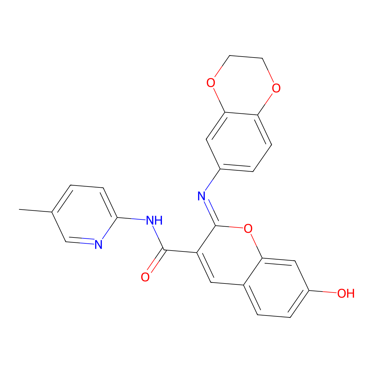(2Z)-2-(2,3-dihydro-1,4-benzodioxin-6-ylimino)-7-hydroxy-N-(5-methylpyridin-2-yl)-2H-chromene-3-carboxamide molecular structure, CAS 1327181-81-6