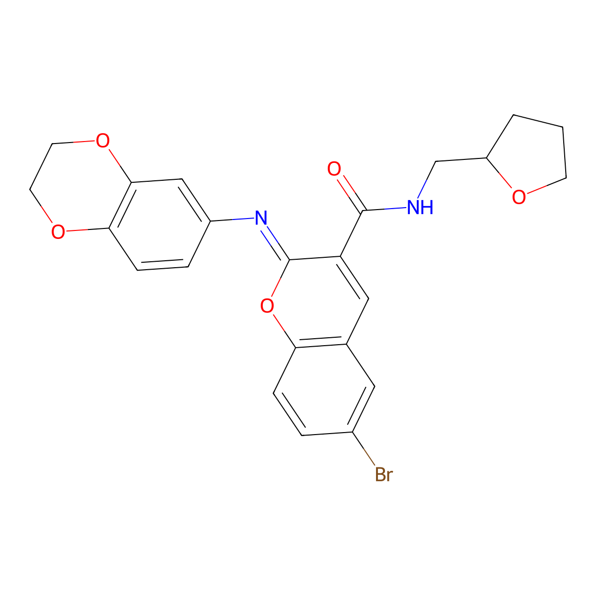 (2Z)-6-bromo-2-(2,3-dihydro-1,4-benzodioxin-6-ylimino)-N-(tetrahydrofuran-2-ylmethyl)-2H-chromene-3-carboxamide molecular structure, CAS 1327181-85-0