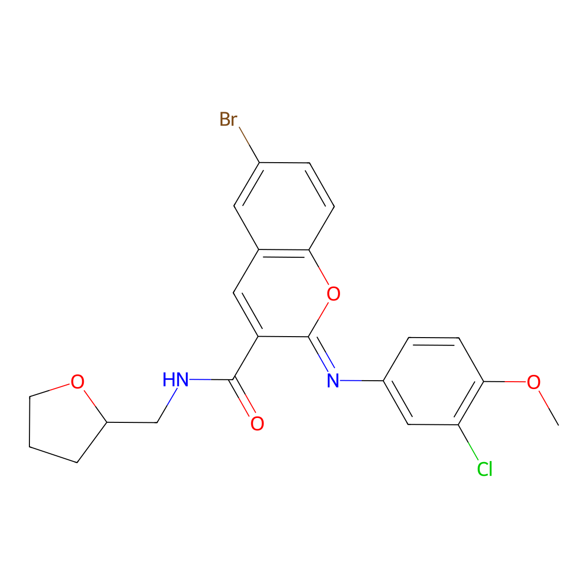 (2Z)-6-bromo-2-[(3-chloro-4-methoxyphenyl)imino]-N-(tetrahydrofuran-2-ylmethyl)-2H-chromene-3-carboxamide molecular structure, CAS 1327181-96-3