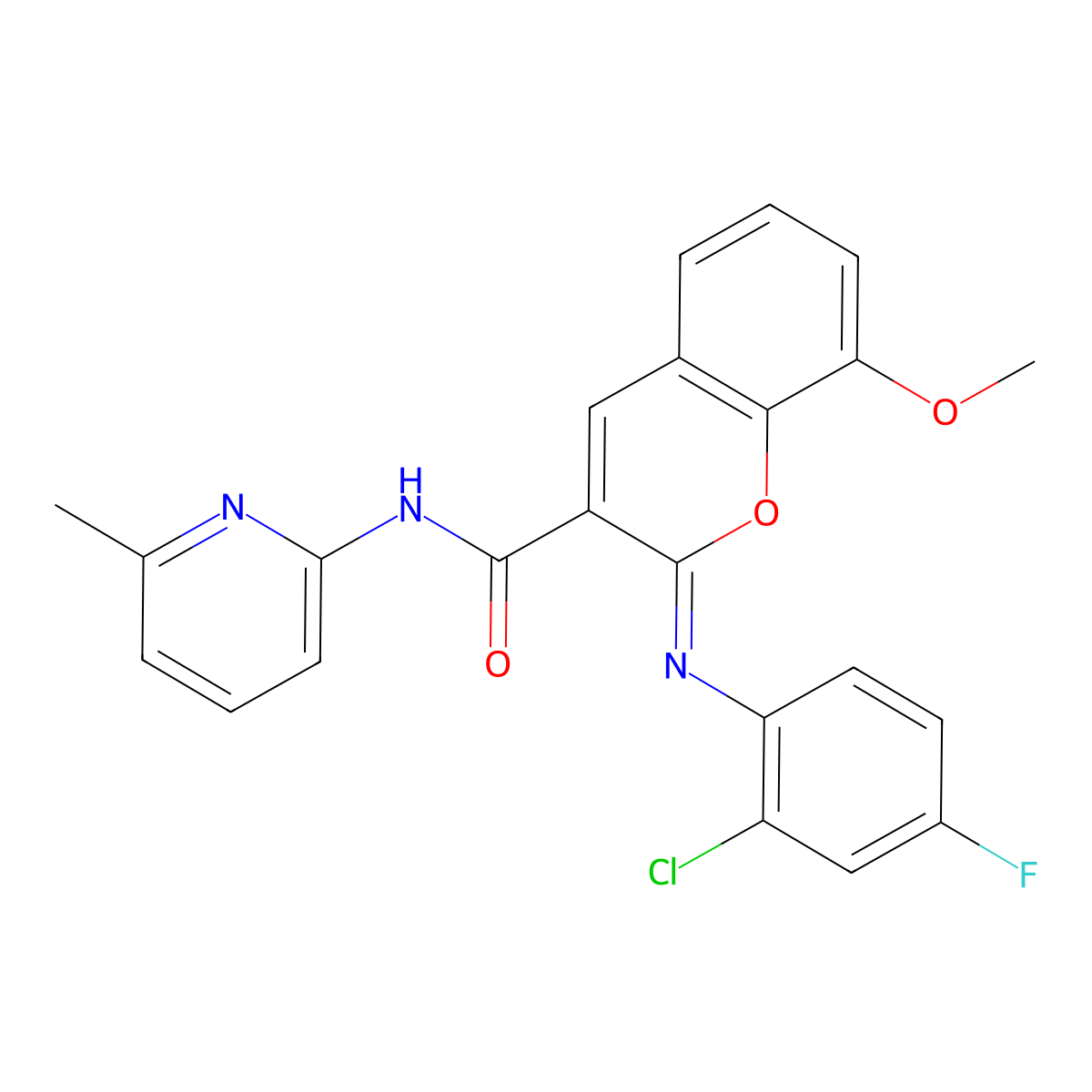 (2Z)-2-[(2-chloro-4-fluorophenyl)imino]-8-methoxy-N-(6-methylpyridin-2-yl)-2H-chromene-3-carboxamide molecular structure, CAS 1327182-10-4