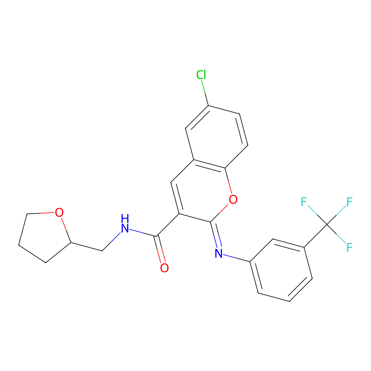 (2Z)-6-chloro-N-[(oxolan-2-yl)methyl]-2-{[3-(trifluoromethyl)phenyl]imino}-2H-chromene-3-carboxamide molecular structure, CAS 1327182-20-6
