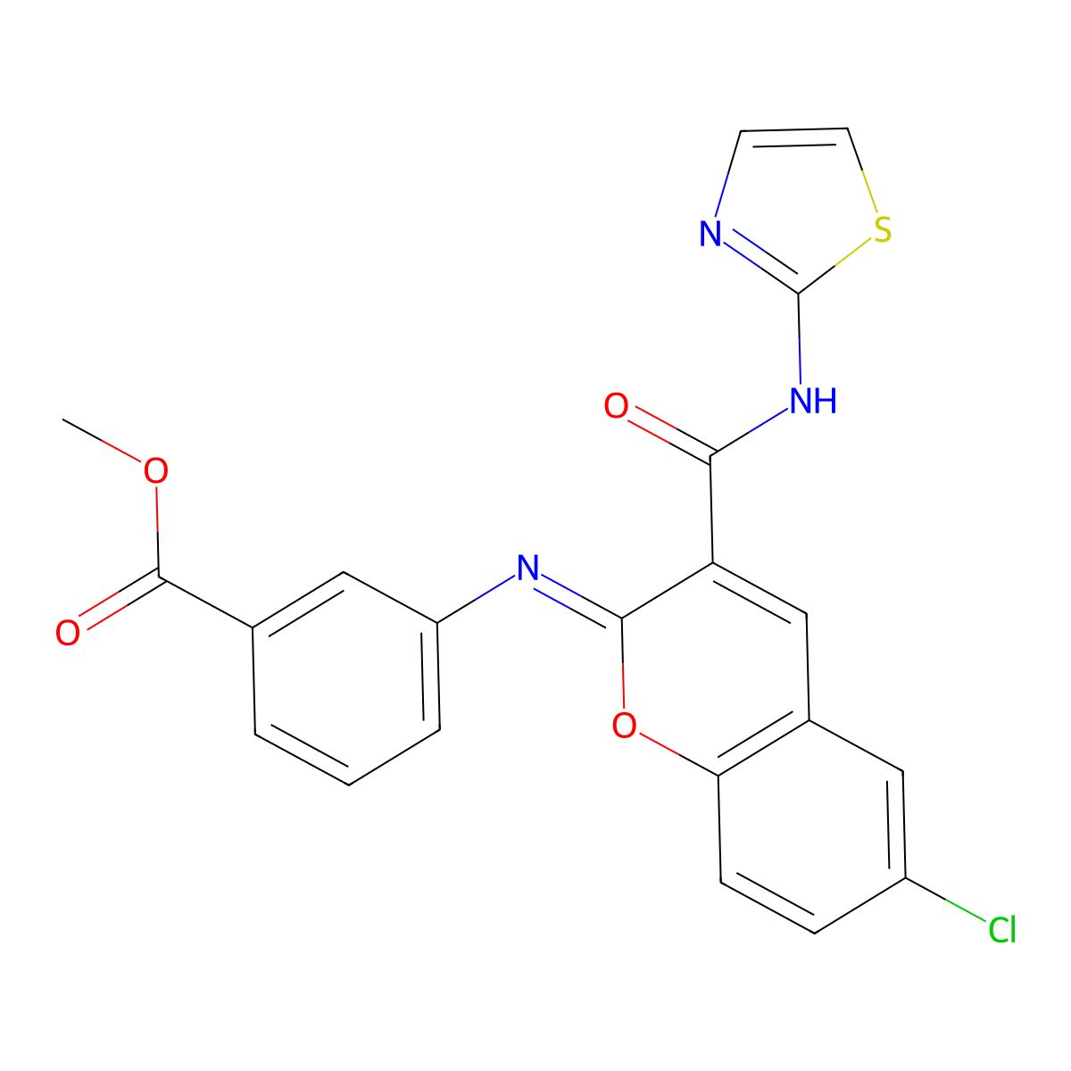 methyl 3-{[(2Z)-6-chloro-3-[(1,3-thiazol-2-yl)carbamoyl]-2H-chromen-2-ylidene]amino}benzoate molecular structure, CAS 1327182-33-1
