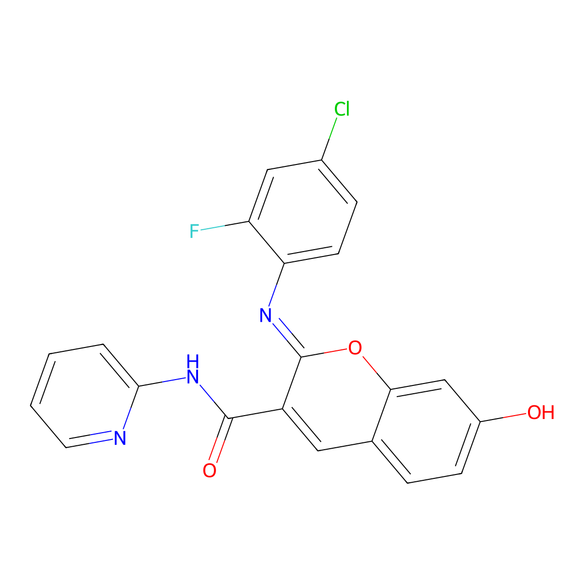 (2Z)-2-[(4-chloro-2-fluorophenyl)imino]-7-hydroxy-N-(pyridin-2-yl)-2H-chromene-3-carboxamide molecular structure, CAS 1327182-34-2