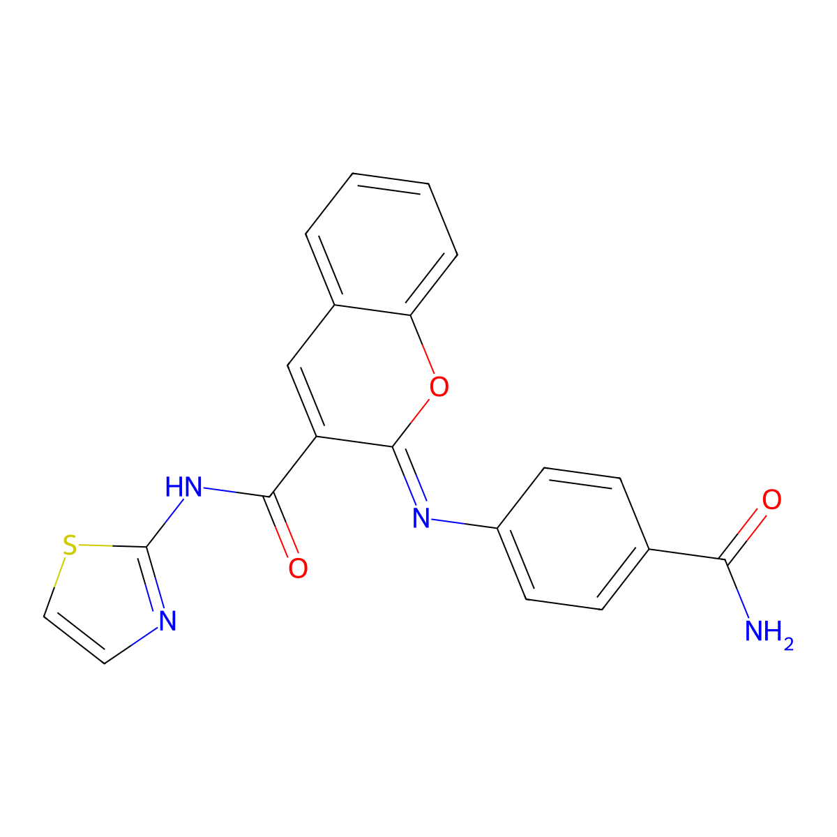 (2Z)-2-[(4-carbamoylphenyl)imino]-N-(1,3-thiazol-2-yl)-2H-chromene-3-carboxamide molecular structure, CAS 1327182-35-3