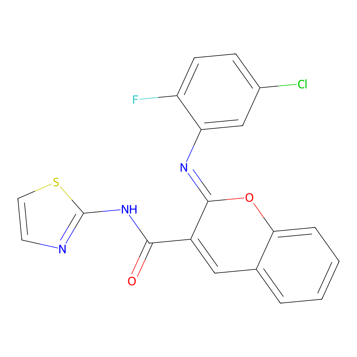 (2Z)-2-[(5-chloro-2-fluorophenyl)imino]-N-(1,3-thiazol-2-yl)-2H-chromene-3-carboxamide molecular structure, CAS 1327182-46-6