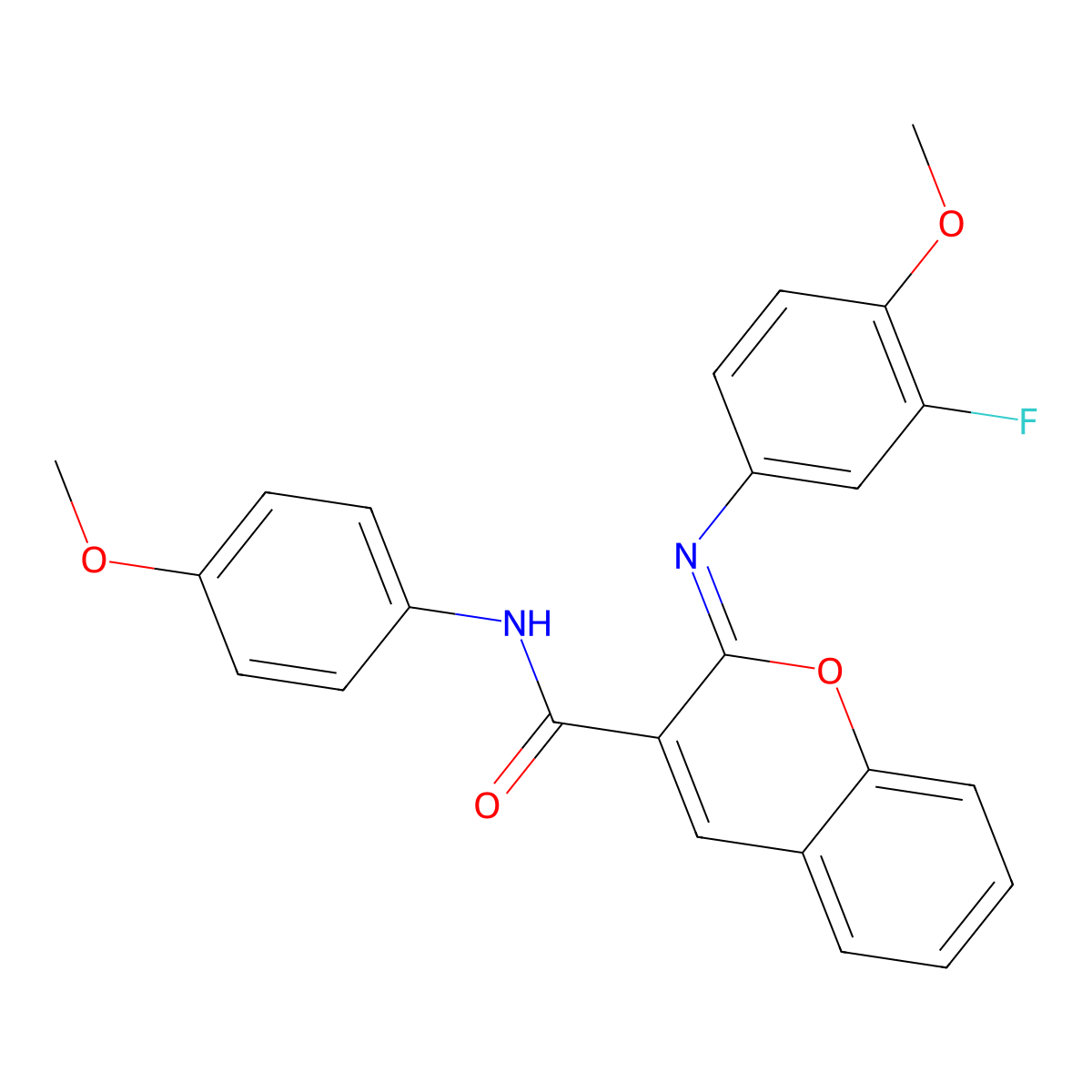 (2Z)-2-[(3-fluoro-4-methoxyphenyl)imino]-N-(4-methoxyphenyl)-2H-chromene-3-carboxamide molecular structure, CAS 1327182-95-5