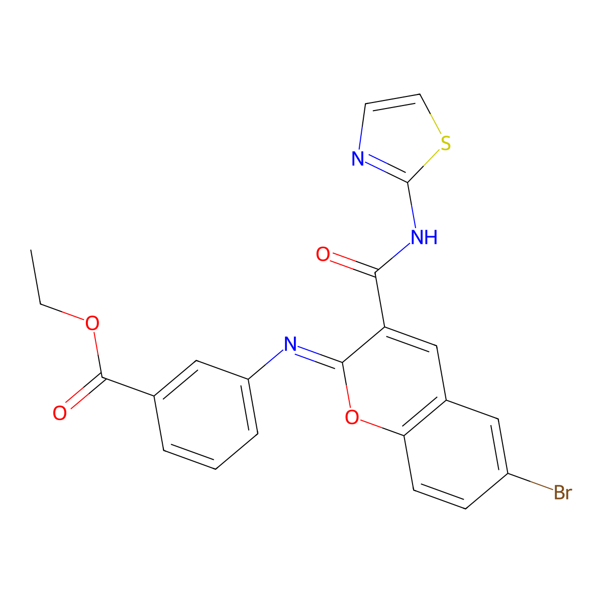 ethyl 3-{[(2Z)-6-bromo-3-(1,3-thiazol-2-ylcarbamoyl)-2H-chromen-2-ylidene]amino}benzoate molecular structure, CAS 1327183-03-8
