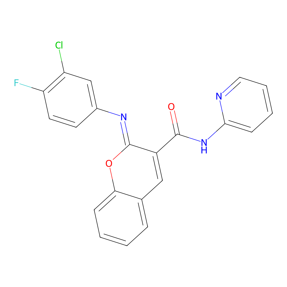 (2Z)-2-[(3-chloro-4-fluorophenyl)imino]-N-(pyridin-2-yl)-2H-chromene-3-carboxamide molecular structure, CAS 1327183-07-2