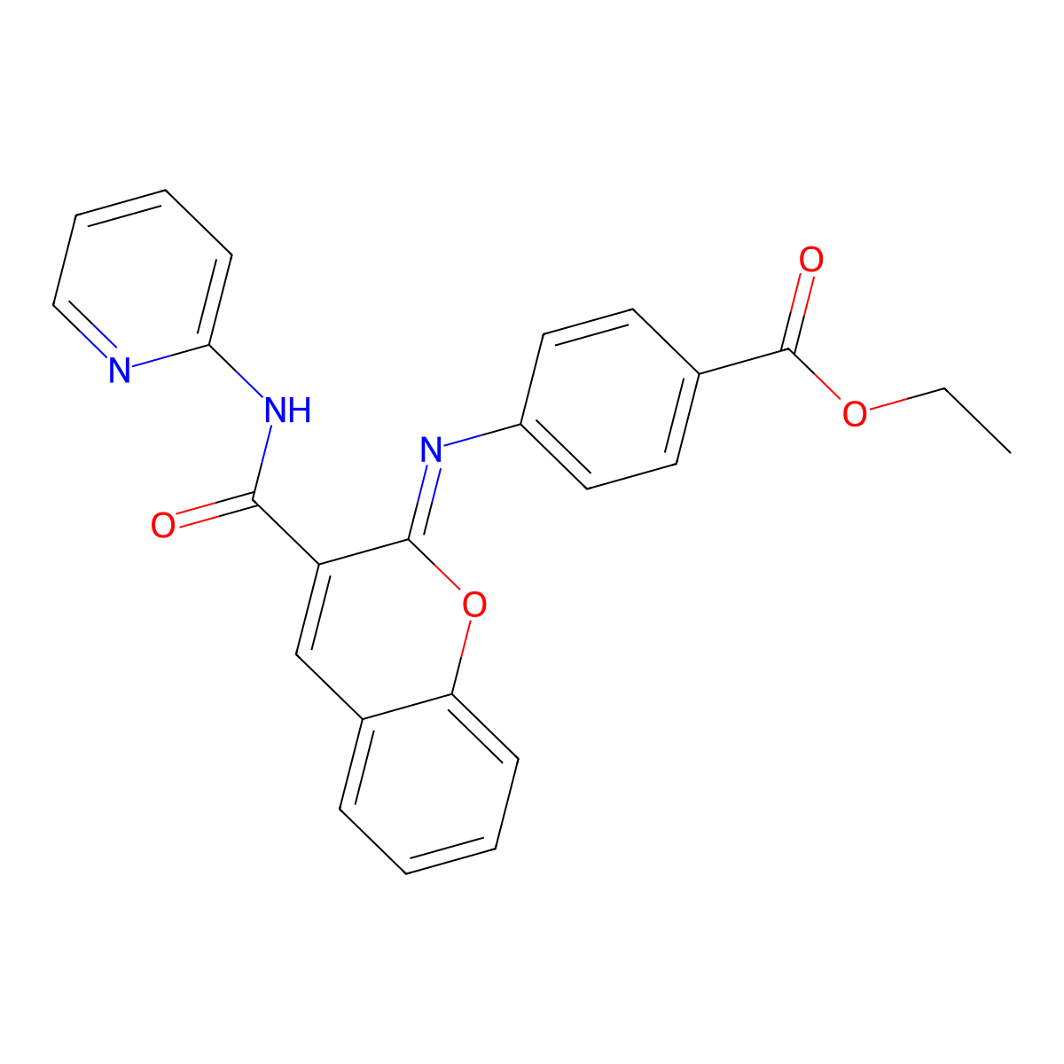 ethyl 4-{[(2Z)-3-[(pyridin-2-yl)carbamoyl]-2H-chromen-2-ylidene]amino}benzoate molecular structure, CAS 1327183-62-9