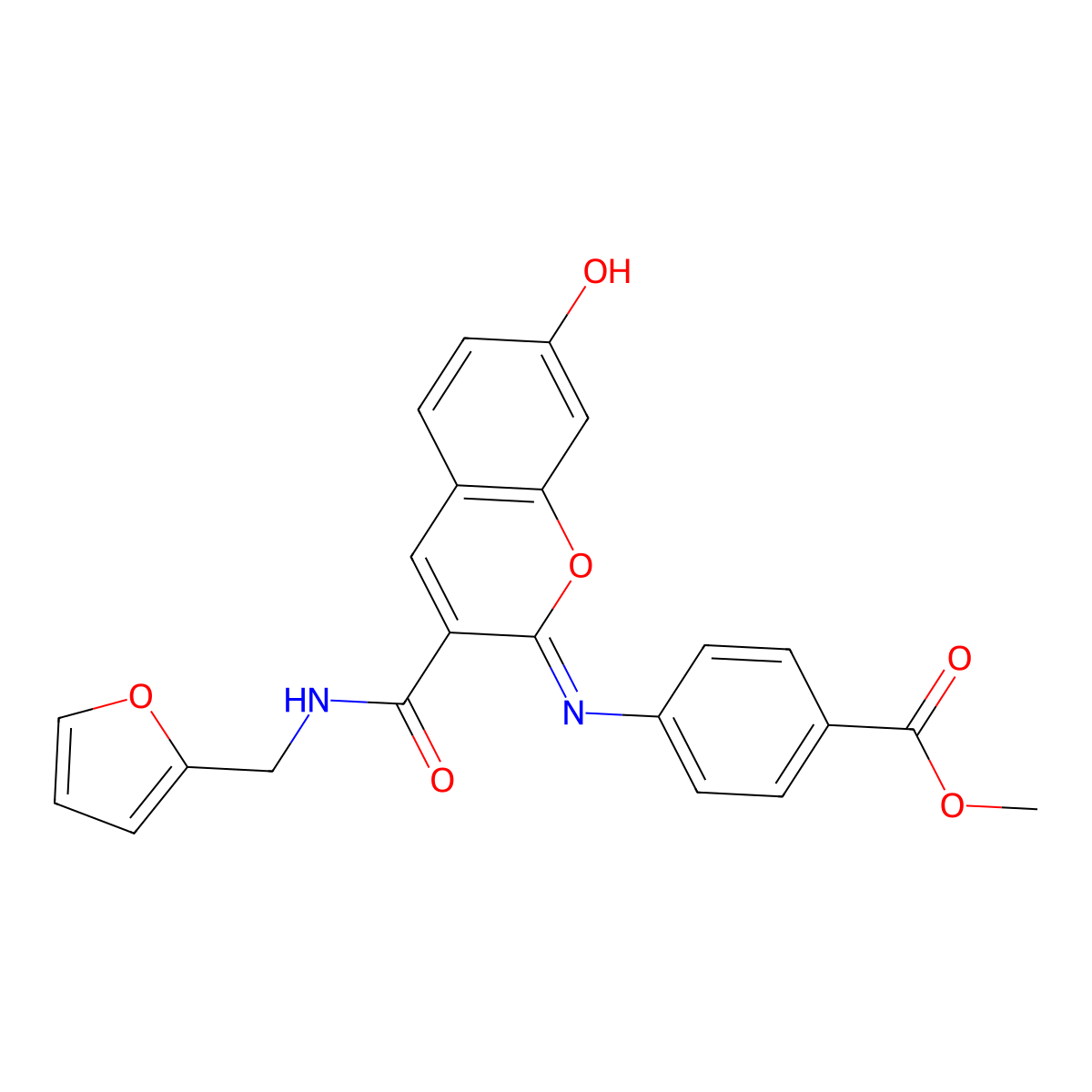methyl 4-({(2Z)-3-[(furan-2-ylmethyl)carbamoyl]-7-hydroxy-2H-chromen-2-ylidene}amino)benzoate molecular structure, CAS 1327183-82-3